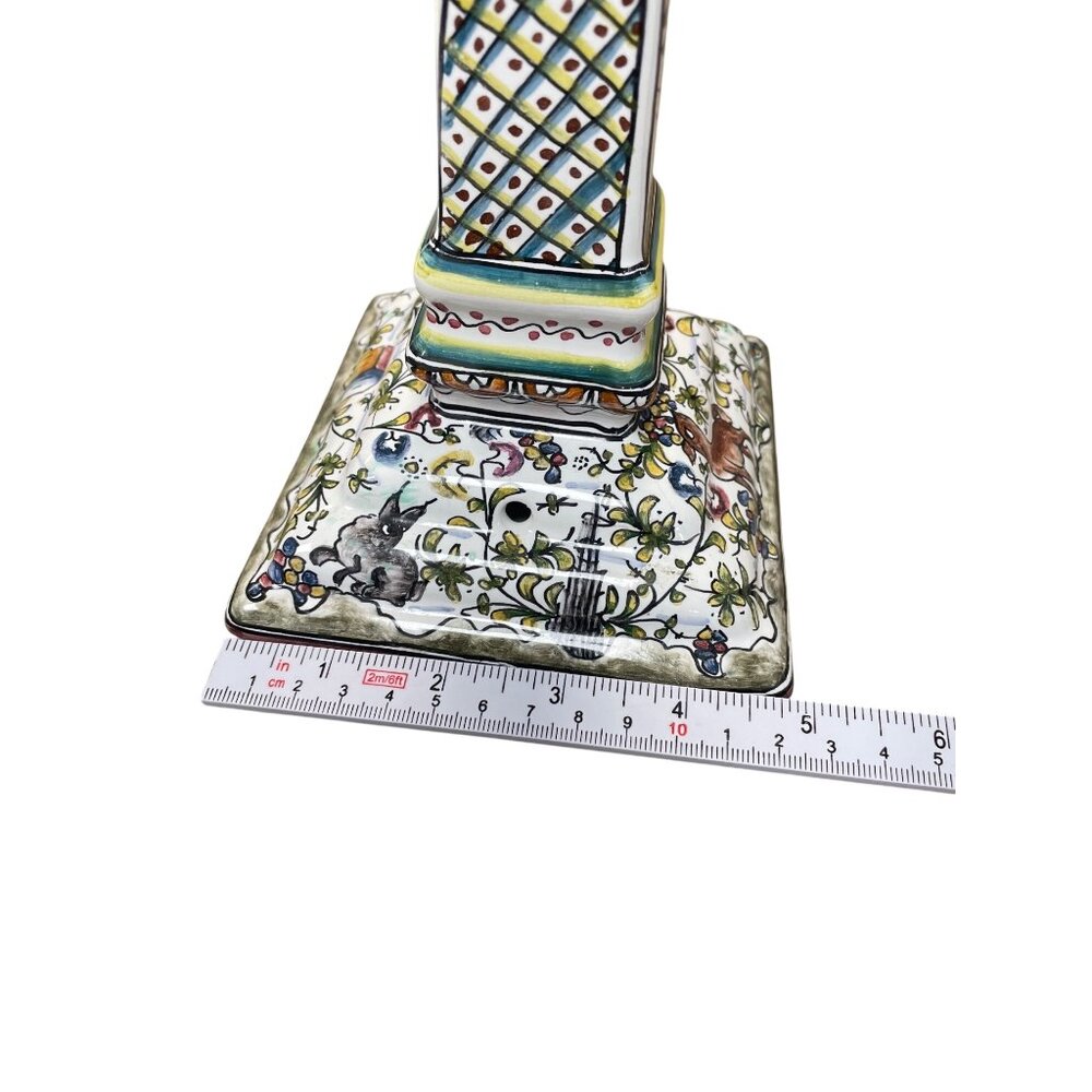 Portugal Pair folk art nature 13" tall column square candle holders SKU 9600 - Picture 7 of 12